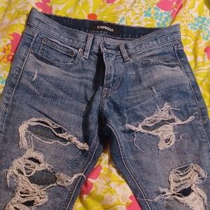 Express Women's Ripped Blue Boyfriend Jeans